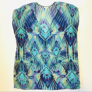 Flounce Blue Purple Green Sheer Chiffon Top